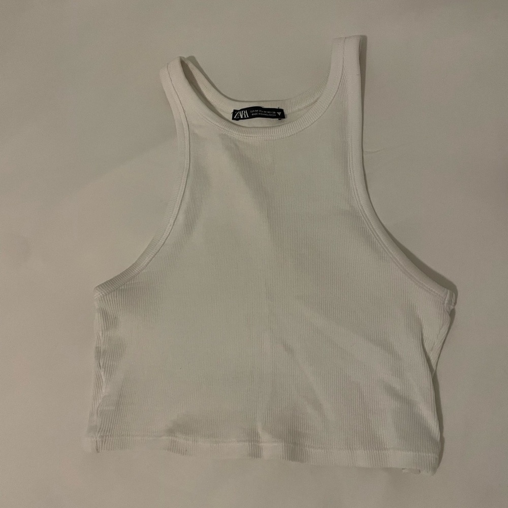 white zara cropped tank top